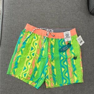 Original Penguin Men's Patterned Swim Trunks - Green and Orange